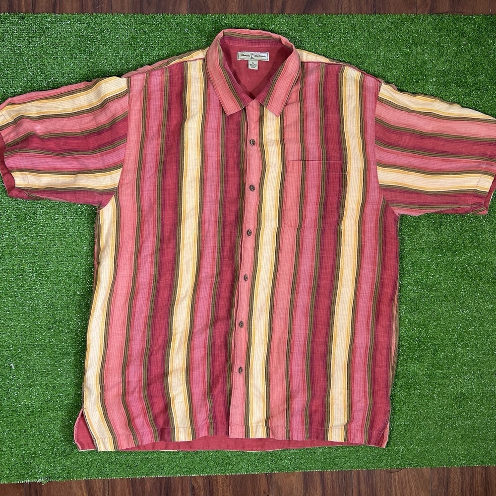 VintageTommy Bahama Linen Shirt XL Casual‎ Button Down Hawaiian Shirt Striped